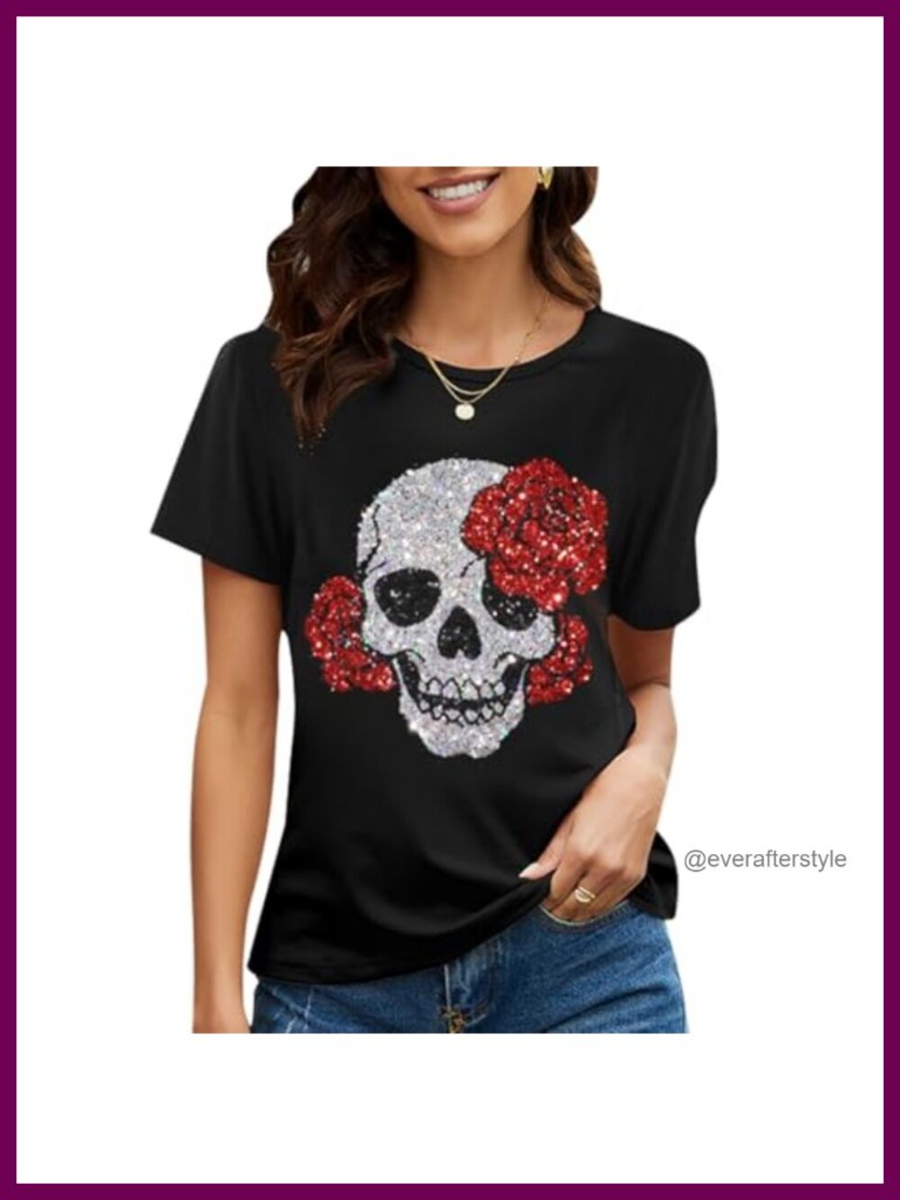 Gothic Skull Graphic T-Shirt Novelty Horror Tee Crew Neck Pullover